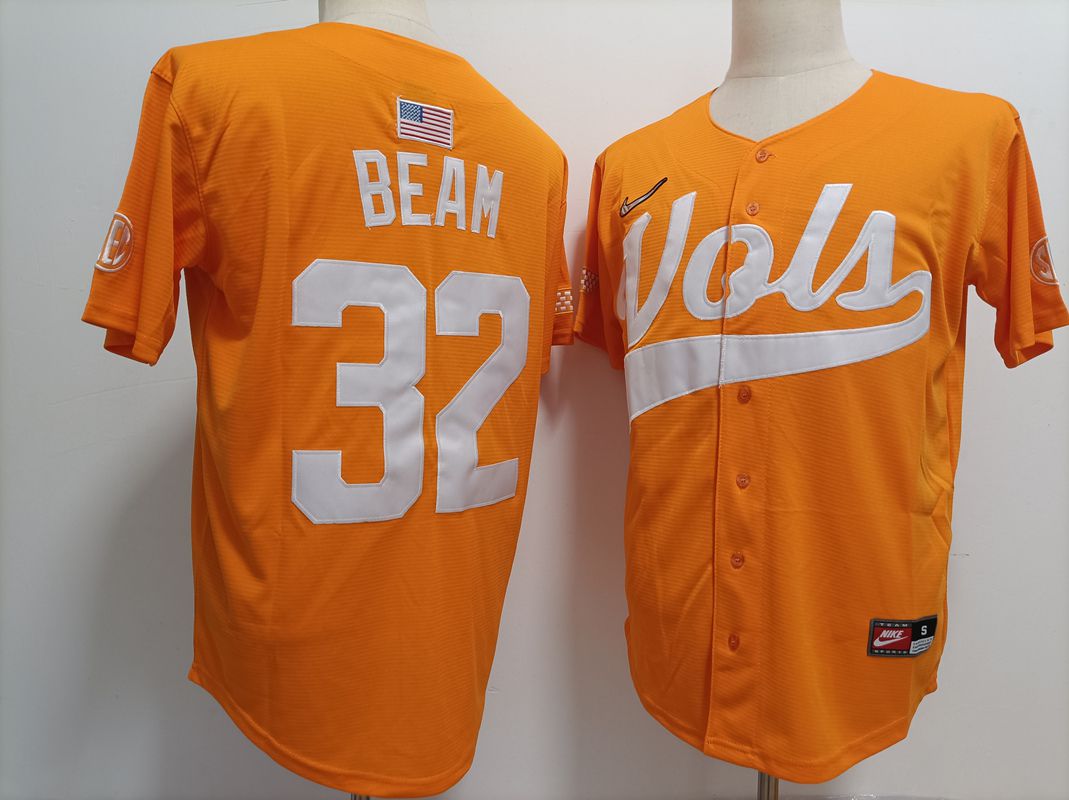 Men Tennessee Volunteers #32 Beam Yellow Nike 2025 NCAA Jersey